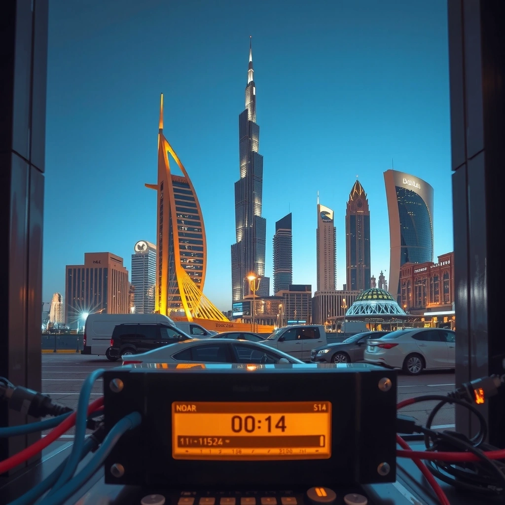 Abstract Doha skyline and circuitry